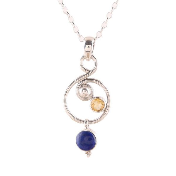 Alternate image for Lapis Lazuli and Citrine Necklace Crafted in India Swirling Royal