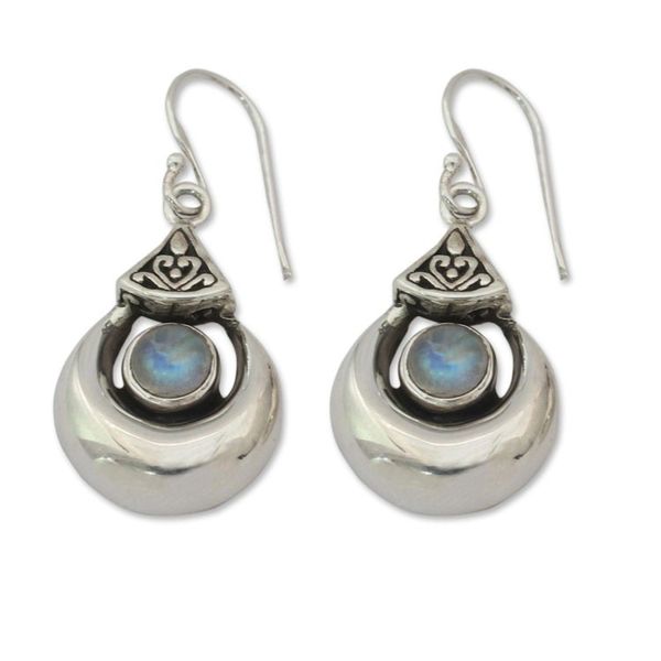 Alternate image for Sterling Silver Rainbow Moonstone Earrings from India Goddess Fortunes