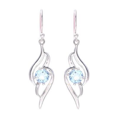Alternate image for Wave Motif Blue Topaz Dangle Earrings from India Dazzling Gleam