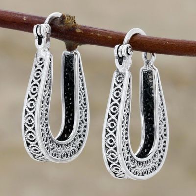 Alternate image for Horseshoe Shaped Filigree Sterling Silver Hoop Earrings Horseshoe Bend