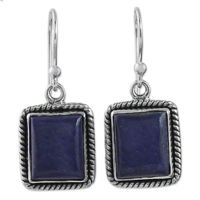 Alternate image for Lapis Lazuli Sterling Silver Rectangle Dangle Earrings Blue Frame