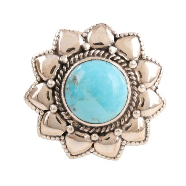 Alternate image for Floral Reconstituted Turquoise Cocktail Ring from India Flower of the Sky