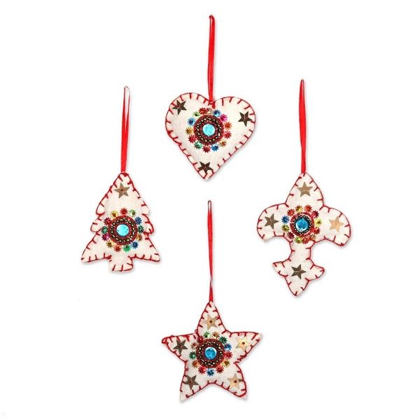 Alternate image for Handmade Beaded Wool Christmas Ornaments set of 4 Christmas Charms