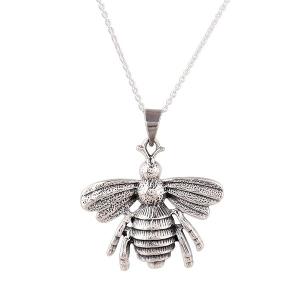 Alternate image for Sterling Silver Bee Pendant Necklace from India Humming Bee