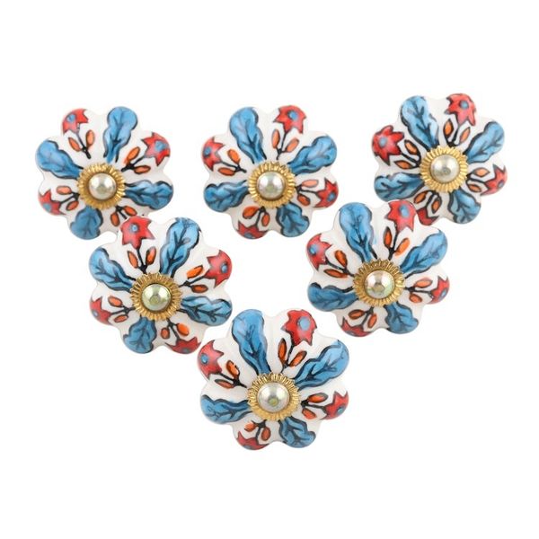 Alternate image for Set of 6 Hand Painted Ceramic Drawer PullsKnobs Flowery Glory