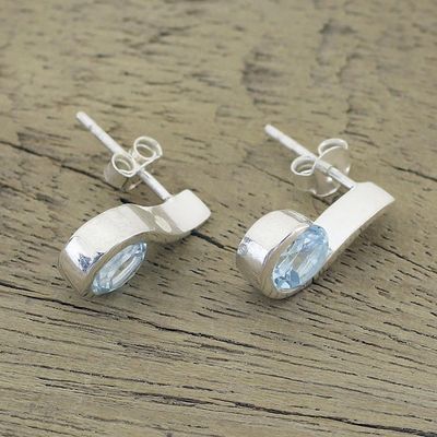 Alternate image for Blue Topaz Earrings in Sterling Silver Modern Jewelry Sky Droplet