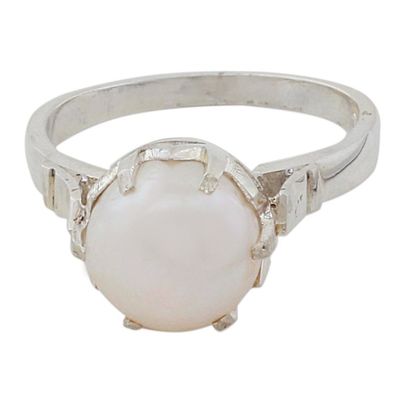 Alternate image for Artisan Crafted Cultured Pearl Solitaire Ring from India Glowing Globe