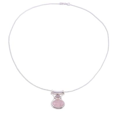 Alternate image for Rose Quartz and Sterling Silver Modern Pendant Necklace Simply Scintillating