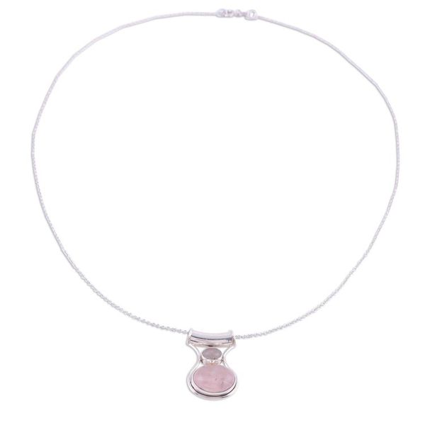 Alternate image for Rose Quartz and Sterling Silver Modern Pendant Necklace Simply Scintillating