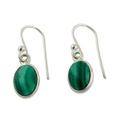 Alternate image for Silver and Malachite Earrings Crafted in India Verdant Paths