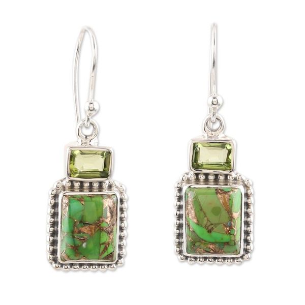 Alternate image for Indian Sterling Silver and Peridot Dangle Earrings Blissful Evening in Green