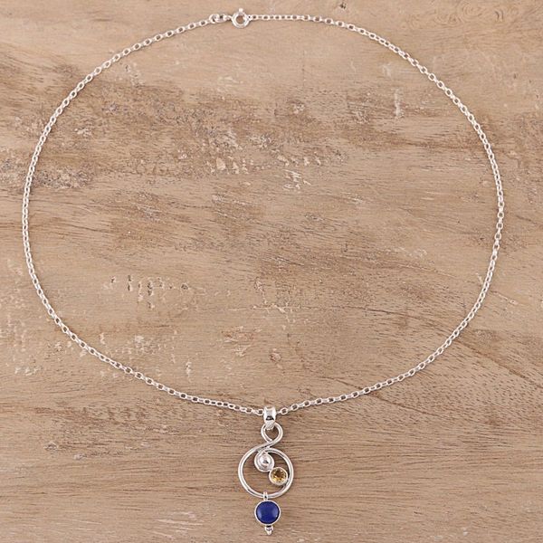 Alternate image for Lapis Lazuli and Citrine Necklace Crafted in India Swirling Royal