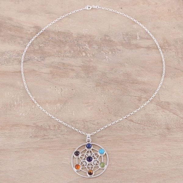 Alternate image for Multi-Gemstone Circular Chakra Necklace from India Inner Chakra