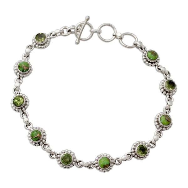Alternate image for Sterling Silver Peridot and Composite Turquoise Bracelet Petite Flowers