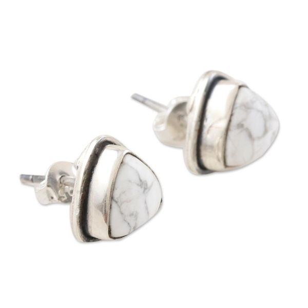 Alternate image for Sterling Silver and Howlite Stud Earrings White Pyramid