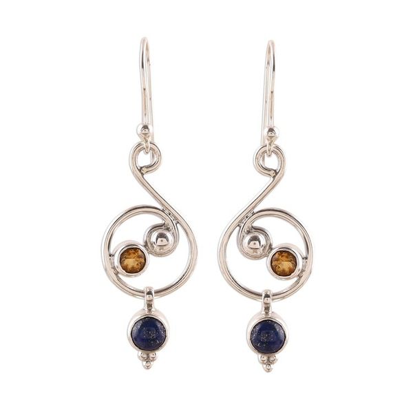 Alternate image for Lapis Lazuli and Citrine Earrings Crafted in India Swirling Royal