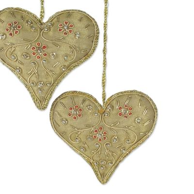 Alternate image for Heart Shaped Beaded Tree Ornaments from India Set of 5 Floral Heart
