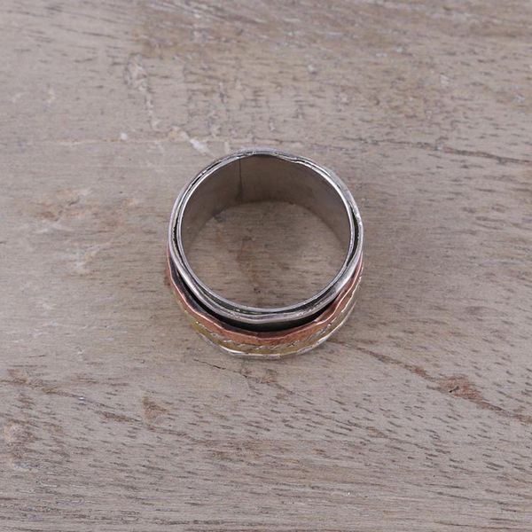 Alternate image for Handcrafted Sterling Silver Copper and Brass Meditation Ring Spinning Trio