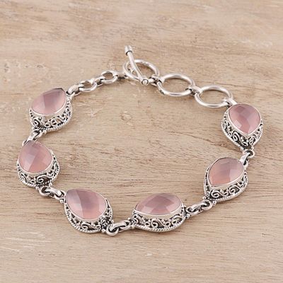 Alternate image for 22-Carat Pink Chalcedony Link Bracelet from India Glossy Pink