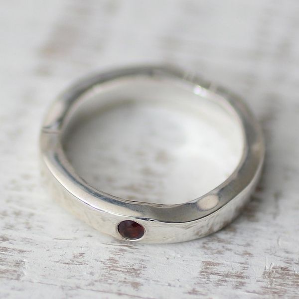 Alternate image for Sterling Silver and Garnet Band Ring from India Curvy Sophistication in Red