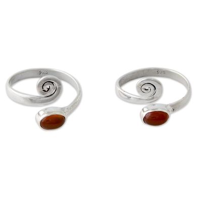 Alternate image for Handcrafted Carnelian and Sterling Silver Toe Rings Pair Curls