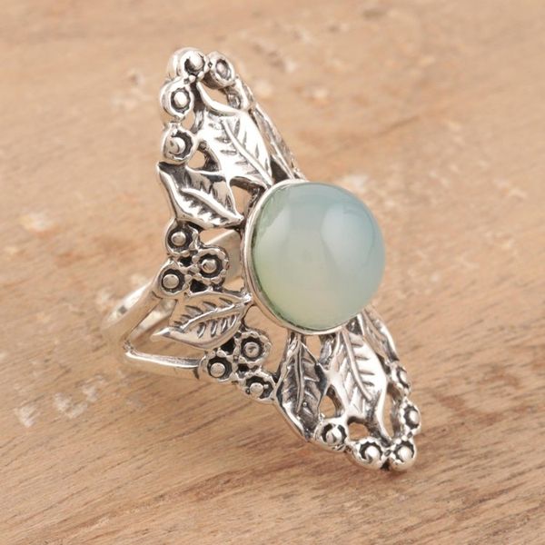 Alternate image for Leaf Pattern Chalcedony Cocktail Ring from India Leafy Wreath