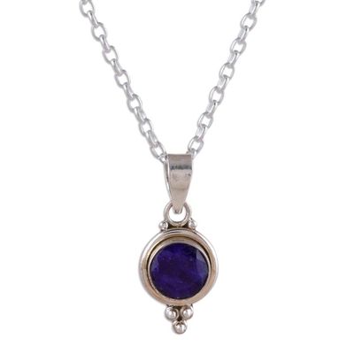 Alternate image for Indian Sapphire and Sterling Silver Pendant Necklace Air Bubble in Blue
