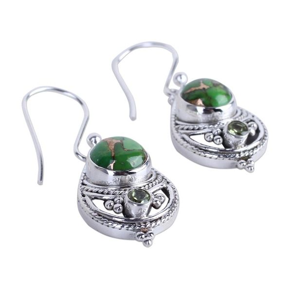 Alternate image for Sterling Silver, Peridot, and Composite Turquoise Earrings Green Elegance