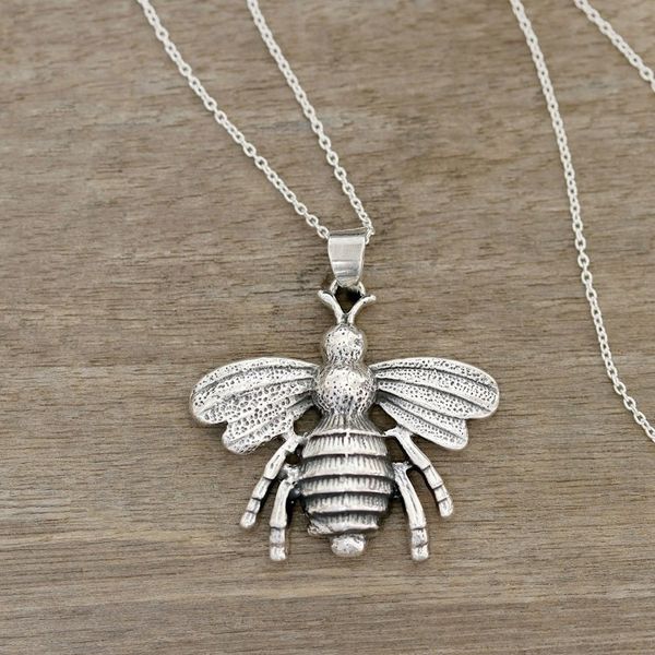 Alternate image for Sterling Silver Bee Pendant Necklace from India Humming Bee