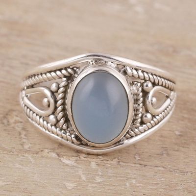 Alternate image for Oval Chalcedony Cocktail Ring Crafted in India Gleaming Appeal