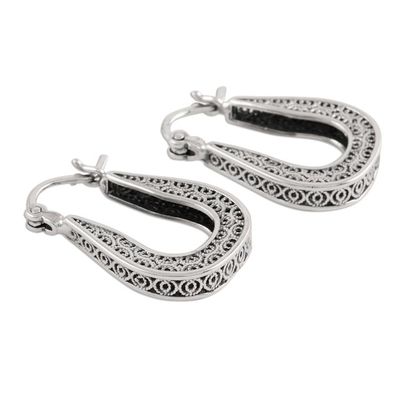 Alternate image for Horseshoe Shaped Filigree Sterling Silver Hoop Earrings Horseshoe Bend
