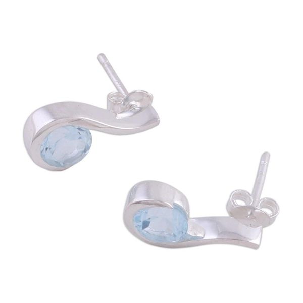 Alternate image for Blue Topaz Earrings in Sterling Silver Modern Jewelry Sky Droplet