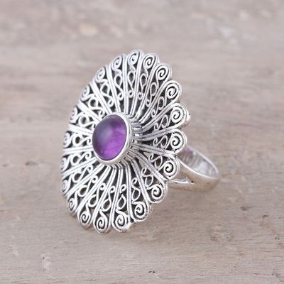 Alternate image for Sterling Silver Amethyst Openwork Flower Cocktail Ring Beautiful Bloom