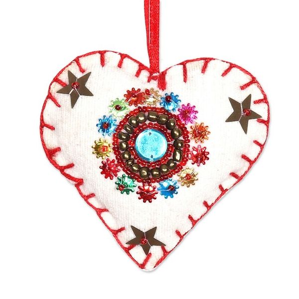 Alternate image for Handmade Beaded Wool Christmas Ornaments set of 4 Christmas Charms