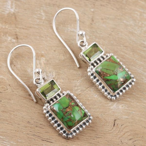Alternate image for Indian Sterling Silver and Peridot Dangle Earrings Blissful Evening in Green