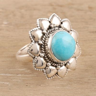 Alternate image for Floral Reconstituted Turquoise Cocktail Ring from India Flower of the Sky
