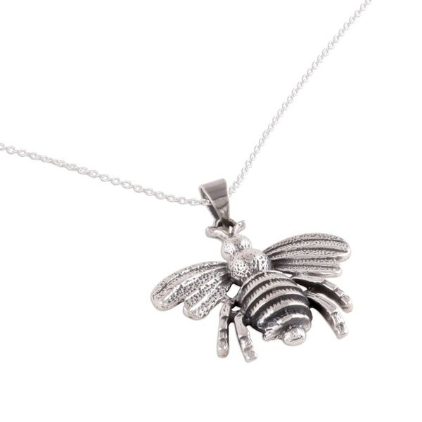 Alternate image for Sterling Silver Bee Pendant Necklace from India Humming Bee
