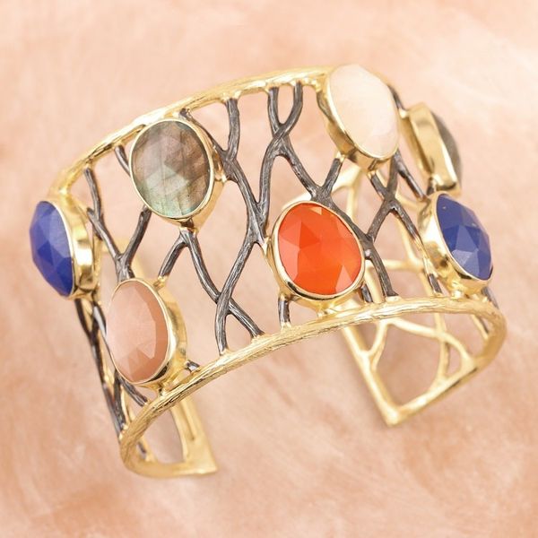 Alternate image for Gold-Plated Rainbow Moonstone and Rose Quartz Bracelet Color Pop