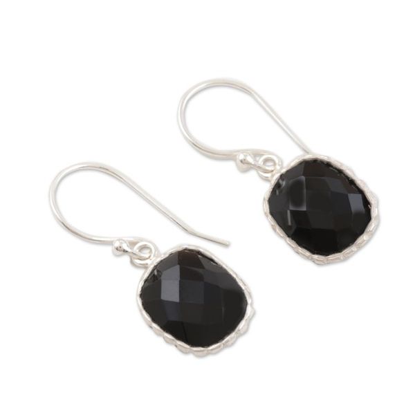 Alternate image for Artisan Crafted Earrings Sterling Silver and Onyx  Delhi Darkness