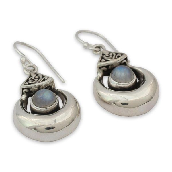 Alternate image for Sterling Silver Rainbow Moonstone Earrings from India Goddess Fortunes