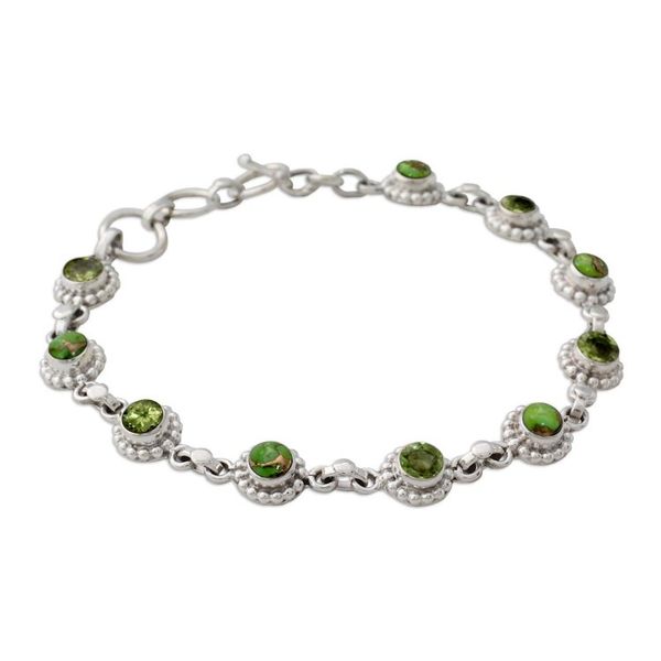Alternate image for Sterling Silver Peridot and Composite Turquoise Bracelet Petite Flowers