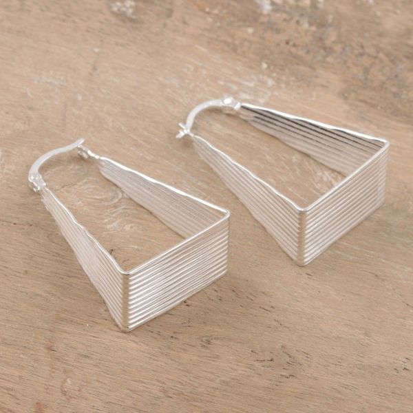 Alternate image for Geometric Sterling Silver Hoop Earrings Crafted in India Geometric Splendor