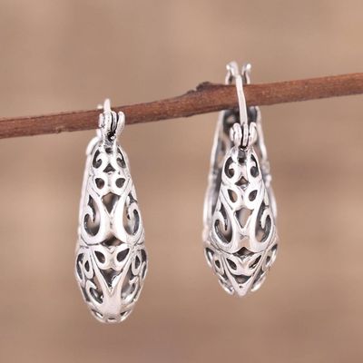 Alternate image for Handmade Sterling Silver Hoop Earrings with Jali Motif Jali Grace