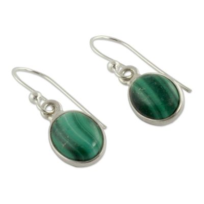 Alternate image for Silver and Malachite Earrings Crafted in India Verdant Paths