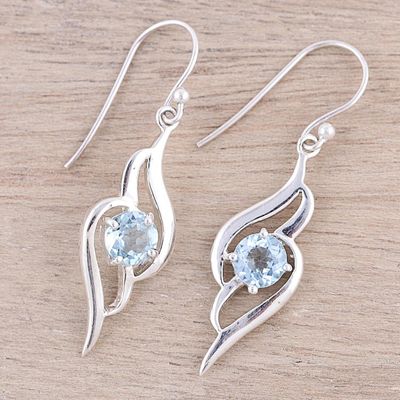 Alternate image for Wave Motif Blue Topaz Dangle Earrings from India Dazzling Gleam