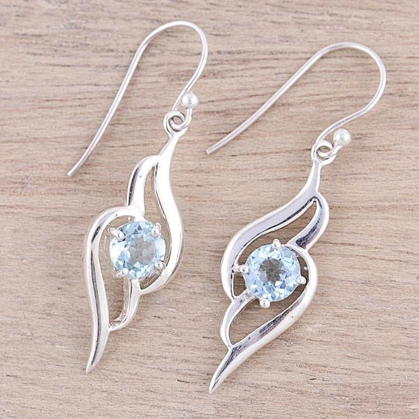 Alternate image for Wave Motif Blue Topaz Dangle Earrings from India Dazzling Gleam