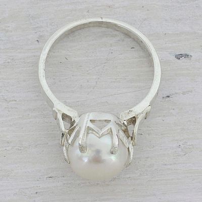 Alternate image for Artisan Crafted Cultured Pearl Solitaire Ring from India Glowing Globe