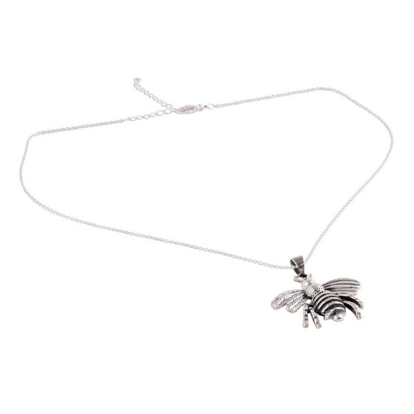 Alternate image for Sterling Silver Bee Pendant Necklace from India Humming Bee