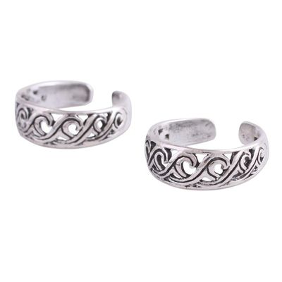 Alternate image for Handcrafted Sterling Silver Pair of Toe Rings from India Fascinating Swirls