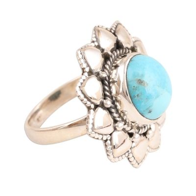 Alternate image for Floral Reconstituted Turquoise Cocktail Ring from India Flower of the Sky